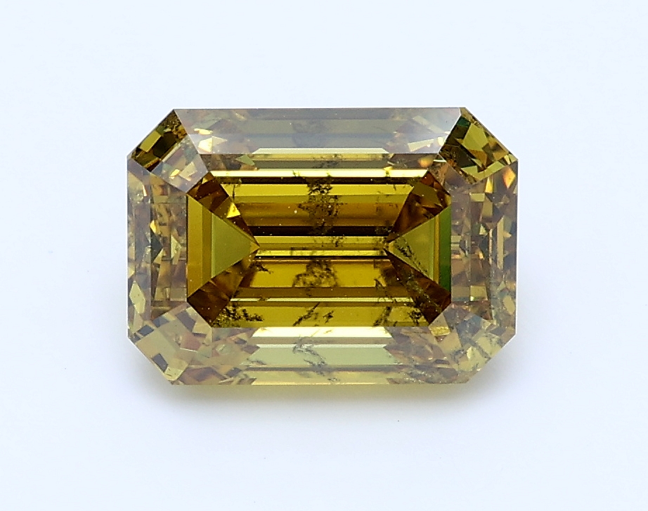 2.040ct Fancy Deep Brownish Greenish Yellow I1 Emerald Cut Natural Certified Diamond