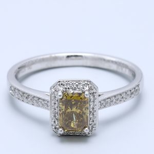 0.57ct Yellow Radiant Diamond Halo Pave Ring