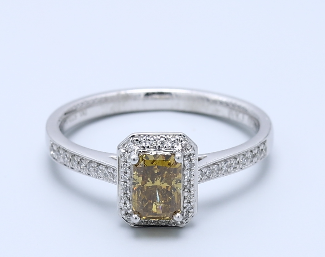 0.57ct Yellow Radiant Diamond Halo Pave Ring