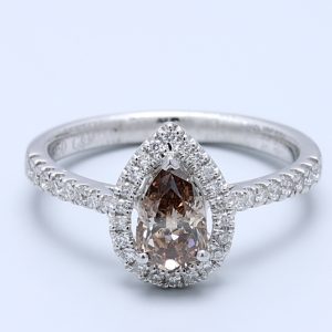 0.57ct Brown Pear Diamond Halo Pave Ring