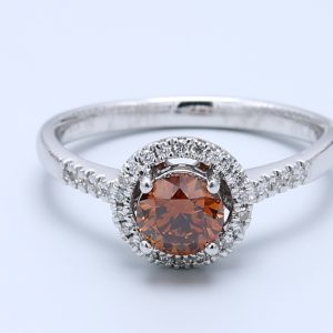 0.61ct Orange Round Diamond Halo Pave Ring