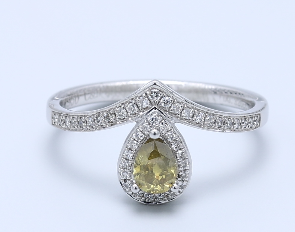0.32ct Yellow Pear Diamond Halo Pave Ring