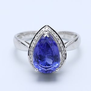 2.93ct Pear Tanzanite Halo Solitaire