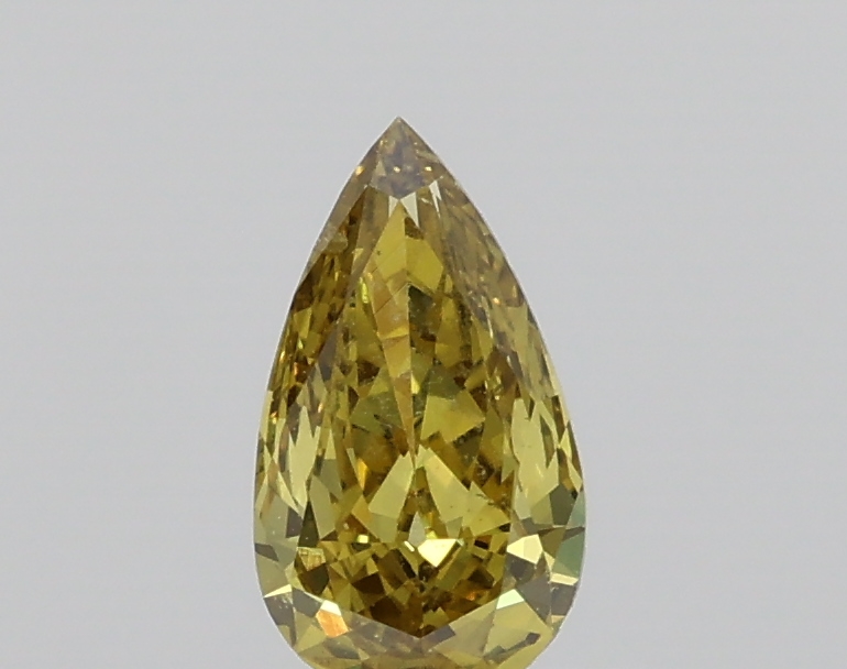 0.420ct Fancy Deep Brownish Greenish Yellow SI2 Pear Cut Natural Certified Diamond