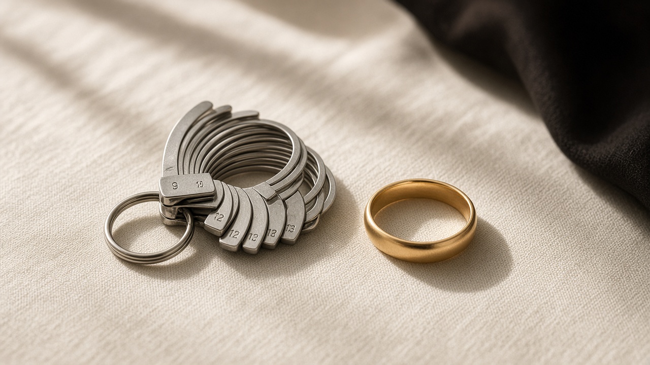 Ring sizer and a borrowed ring used to check her ring size secretly before a proposal